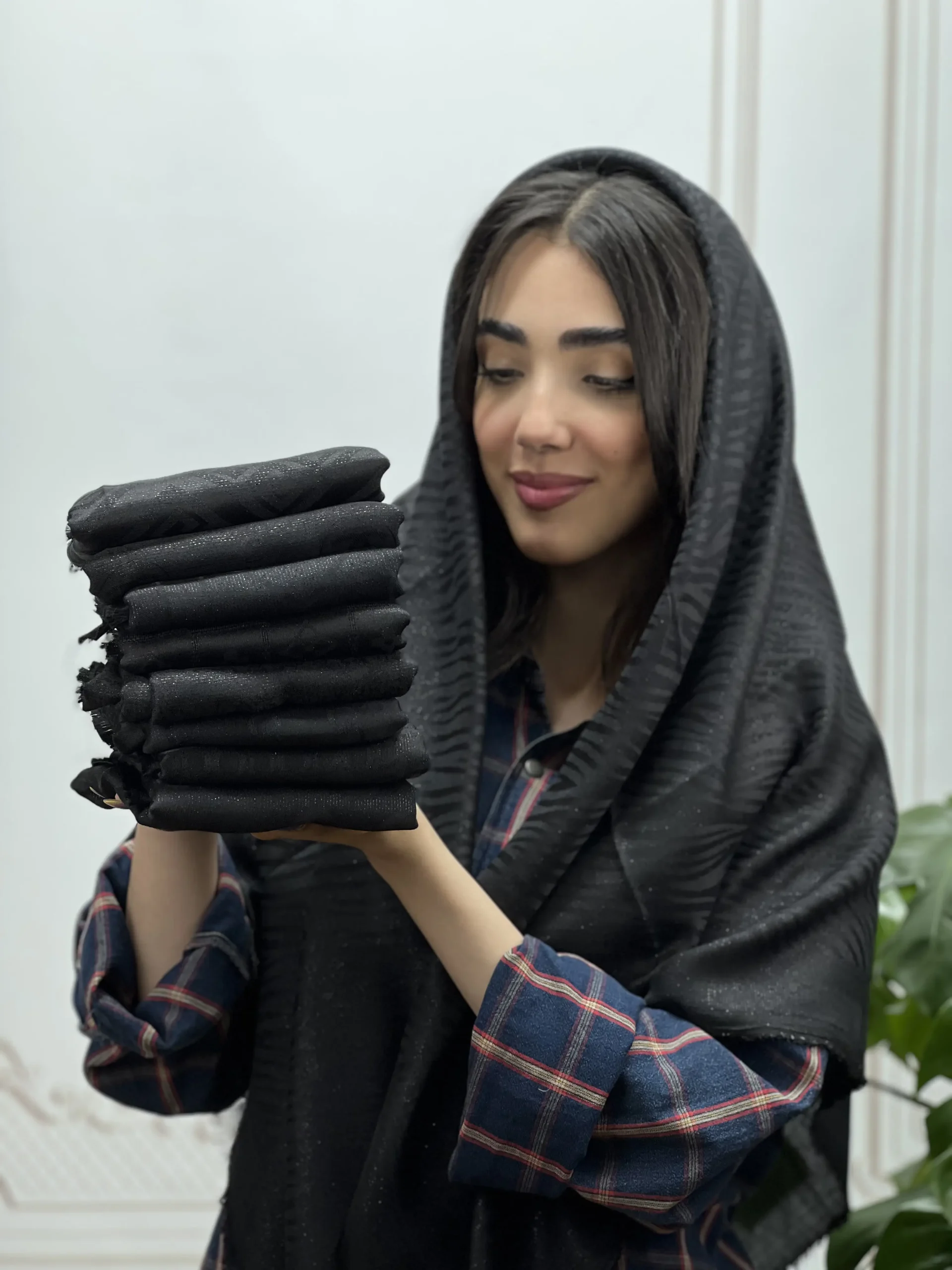اصلی روسری مشکی ژاکارد لمه کد 7009 - Image 1
