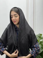 روسری مشکی ژاکارد لمه کد 7009 - Image 9