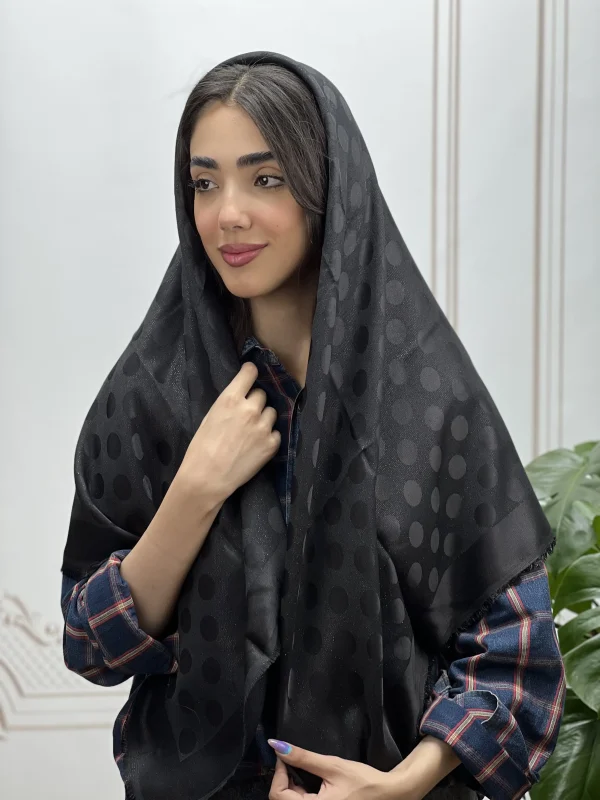 روسری مشکی ژاکارد لمه کد 7009 - Image 7