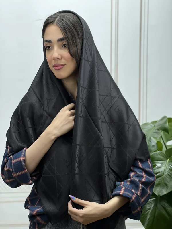 روسری مشکی ژاکارد لمه کد 7009 - Image 5