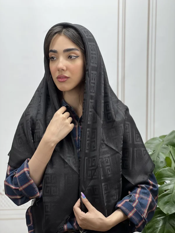 روسری مشکی ژاکارد لمه کد 7009 - Image 2