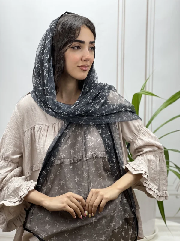شال توری میکس مشکی زغالی کد 4069 - Image 3