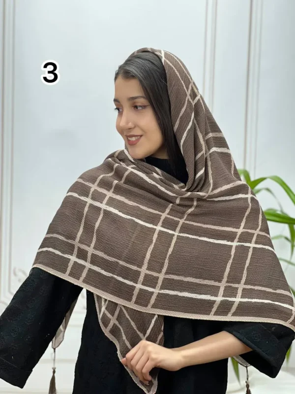 روسری برشکا میکس قهوه ای و موکا کد 7034 - Image 4
