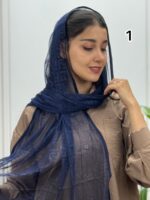 شال توری آبی اطلسی کد 4229 - Image 2