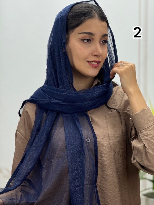 شال توری آبی اطلسی کد 4229 - Image 3