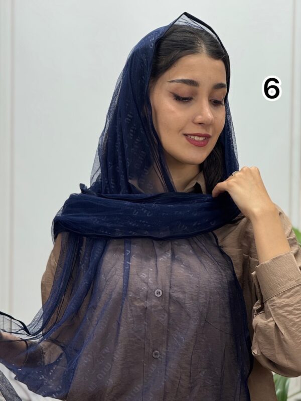 شال توری آبی اطلسی کد 4229 - Image 7