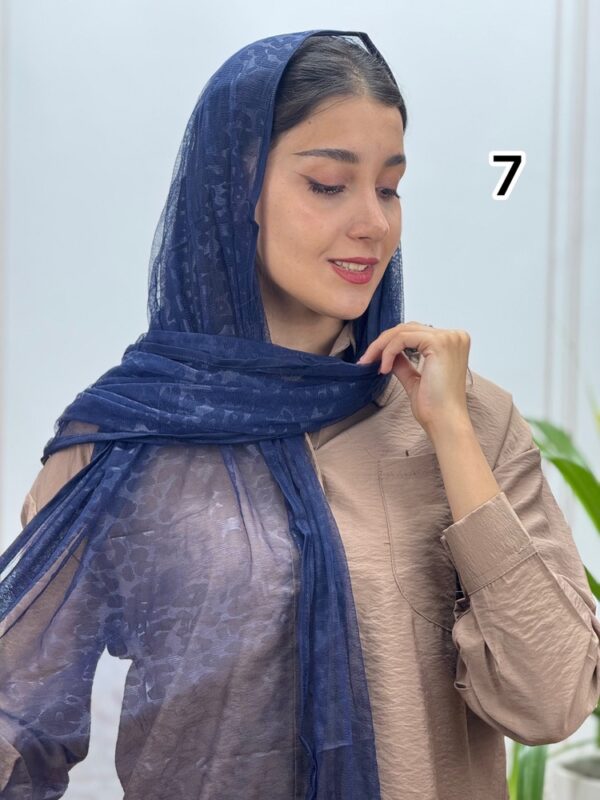 شال توری آبی اطلسی کد 4229 - Image 8