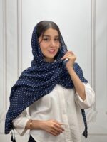 شال نخی خال خالی ترند سورمه ای کد 4272