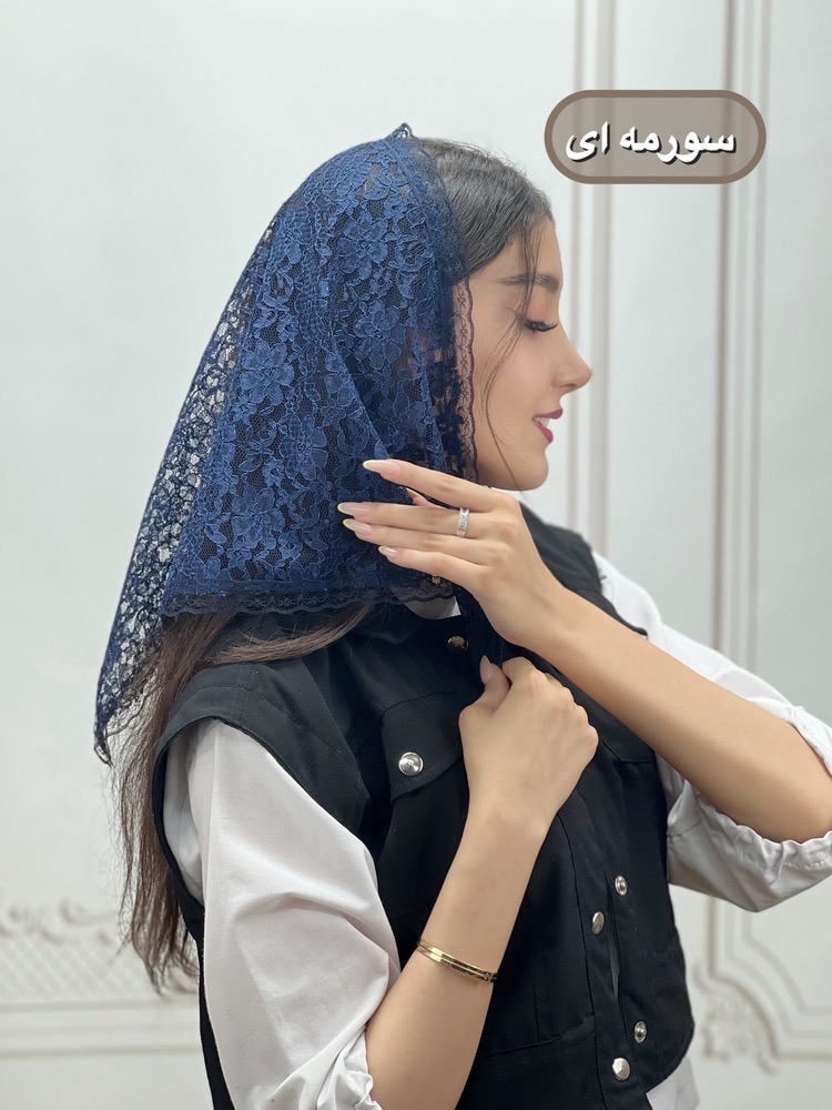 سورمه ای مینی اسکارف سه گوش گیپوری دور دانتل کد 1048 - Image 1