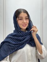 شال نخی خال خالی ترند سورمه ای کد 4272 - Image 2