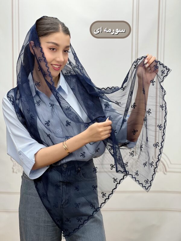 شال توری پاپیون دور دانتل کد 4288 - Image 4